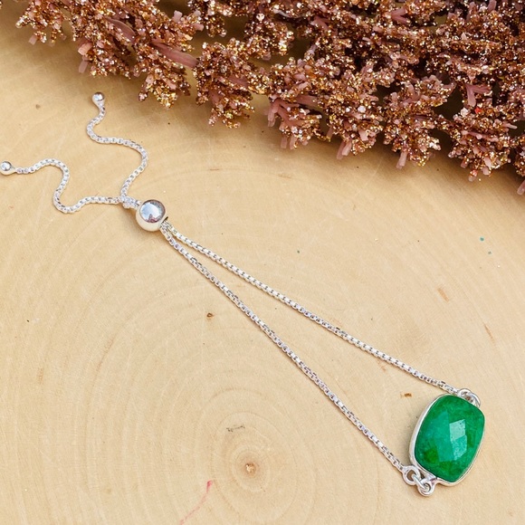 Emerald Gemstone Sterling Adjustable Bracelet - Picture 5 of 8